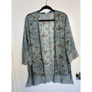 Mason Belle Woman's Kimono Floral Bohemian Hippie Gypsy Beachy Vacation Cruise M